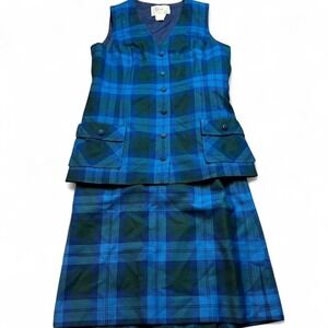 Vtg Aljean of Canada plaid wool vest skirt 70s outfit top size 12 skirt size 10